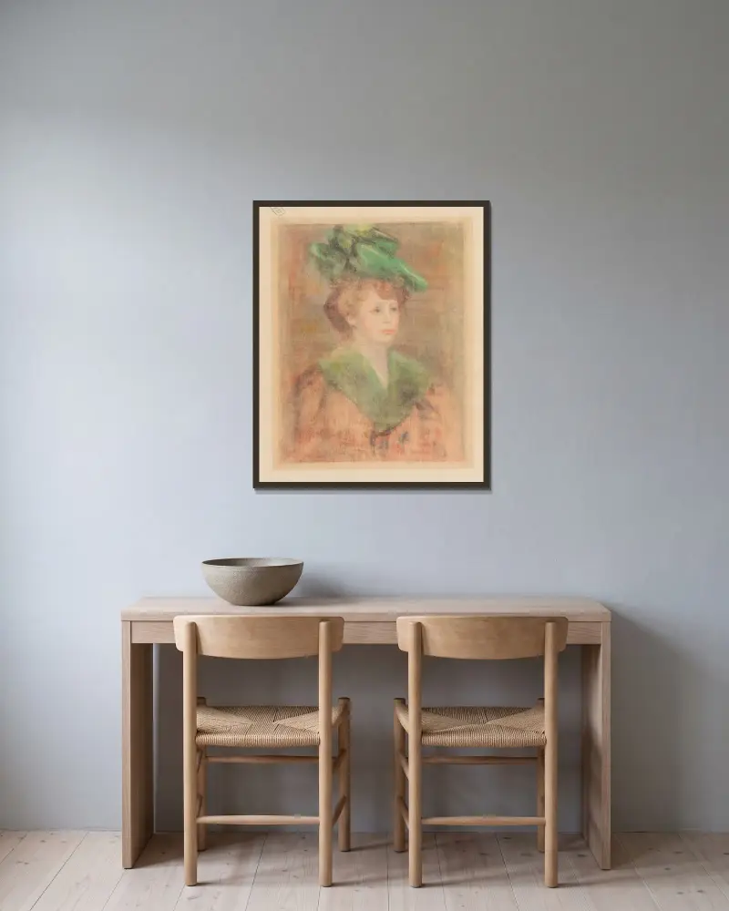 Dama w zielonym kapeluszu (Mlle. Dieterle), Pierre-Auguste Renoir w ramie na ścianie