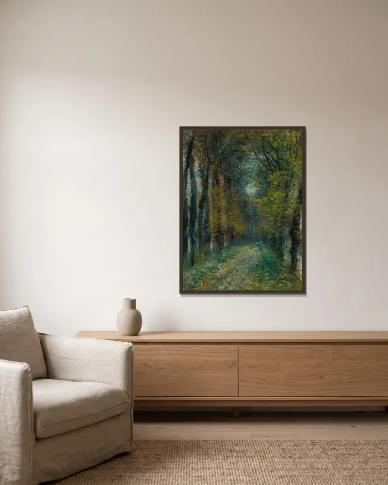 Die überdachte Allee von Pierre-Auguste Renoir gerahmt an einer Wand