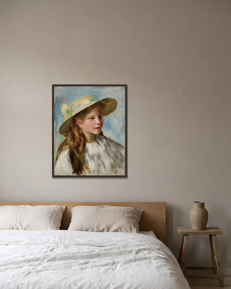 Little Girl With A Hat (Jeune Fille Au Chapeau) av Pierre-Auguste Renoir inramad på en vägg