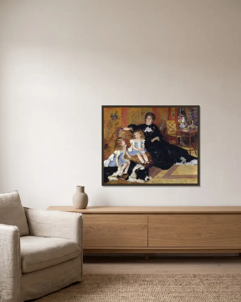 Madame Georges Charpentier (Marguérite-Louise Lemonnier, 1848–1904) and Her Children, Georgette-Berthe (1872–1945) and Paul-Émile-Charles (1875–1895) av Pierre-Auguste Renoir inramad på en vägg