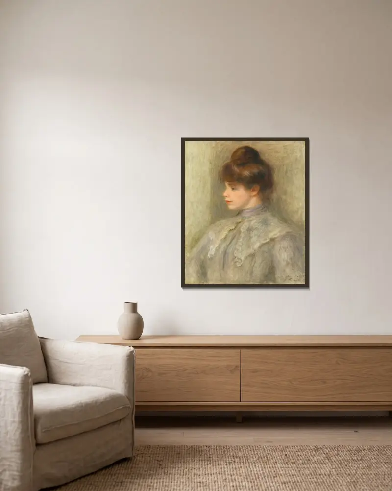 Madame Valtat (Née Suzanne Noël) av Pierre-Auguste Renoir inramad på en vägg