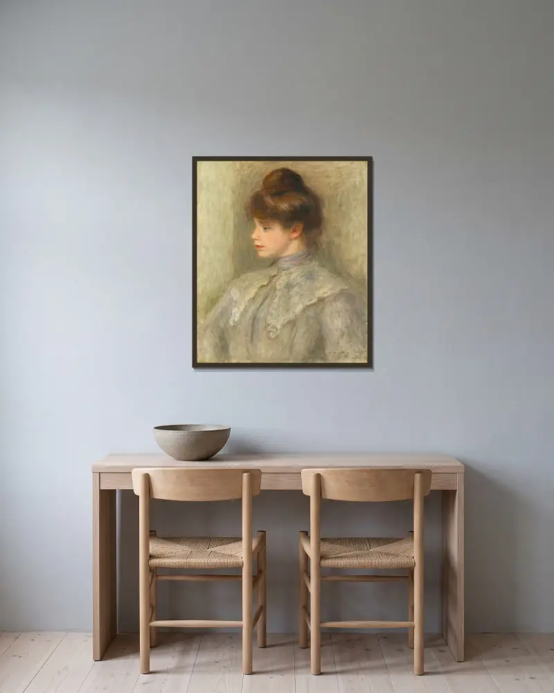 Madame Valtat (Née Suzanne Noël) av Pierre-Auguste Renoir inramad på en vägg