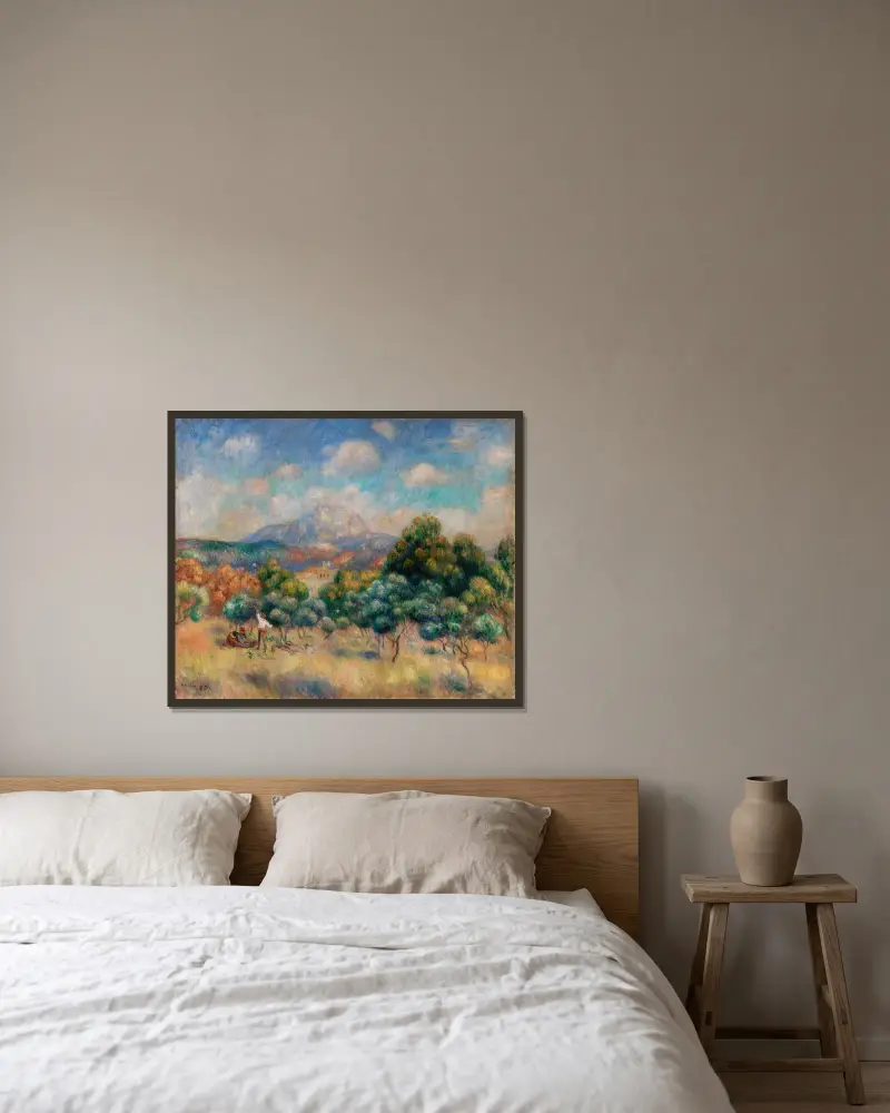 Montagne Sainte-Victoire (Paysage) av Pierre-Auguste Renoir inramad på en vägg