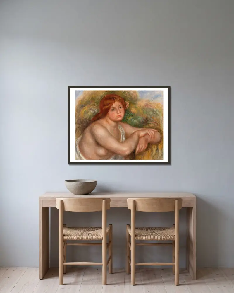 Nude Study, Bust of a Woman (Étude de nu, buste de femme) av Pierre-Auguste Renoir inramad på en vägg