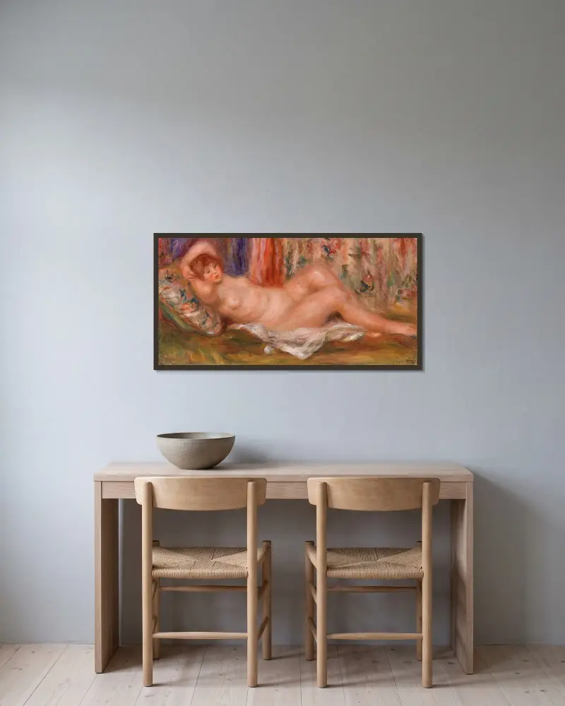 Nude Woman Reclining (Femme nue couchée sur le dos) av Pierre-Auguste Renoir inramad på en vägg