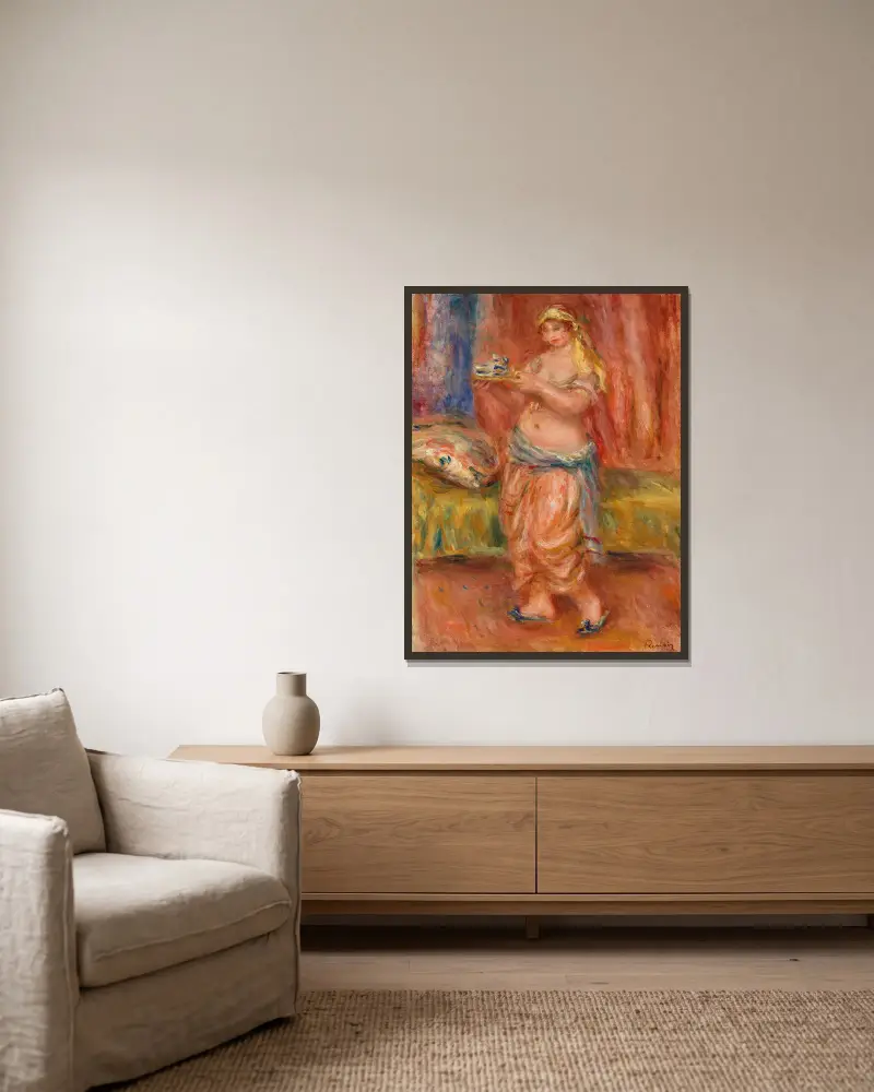 Odalisk s čajovou konvicí, Pierre-Auguste Renoir v rámu na stěně