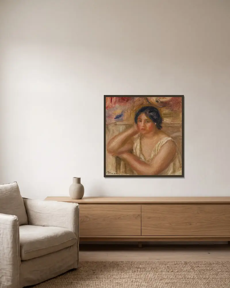 Porträt von Gabrielle von Pierre-Auguste Renoir gerahmt an einer Wand