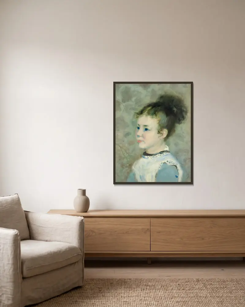 Portrait De Jeanne Sisley av Pierre-Auguste Renoir inramad på en vägg