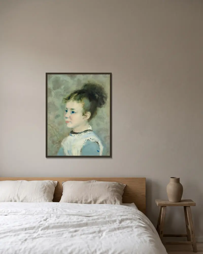 Portrait De Jeanne Sisley av Pierre-Auguste Renoir inramad på en vägg