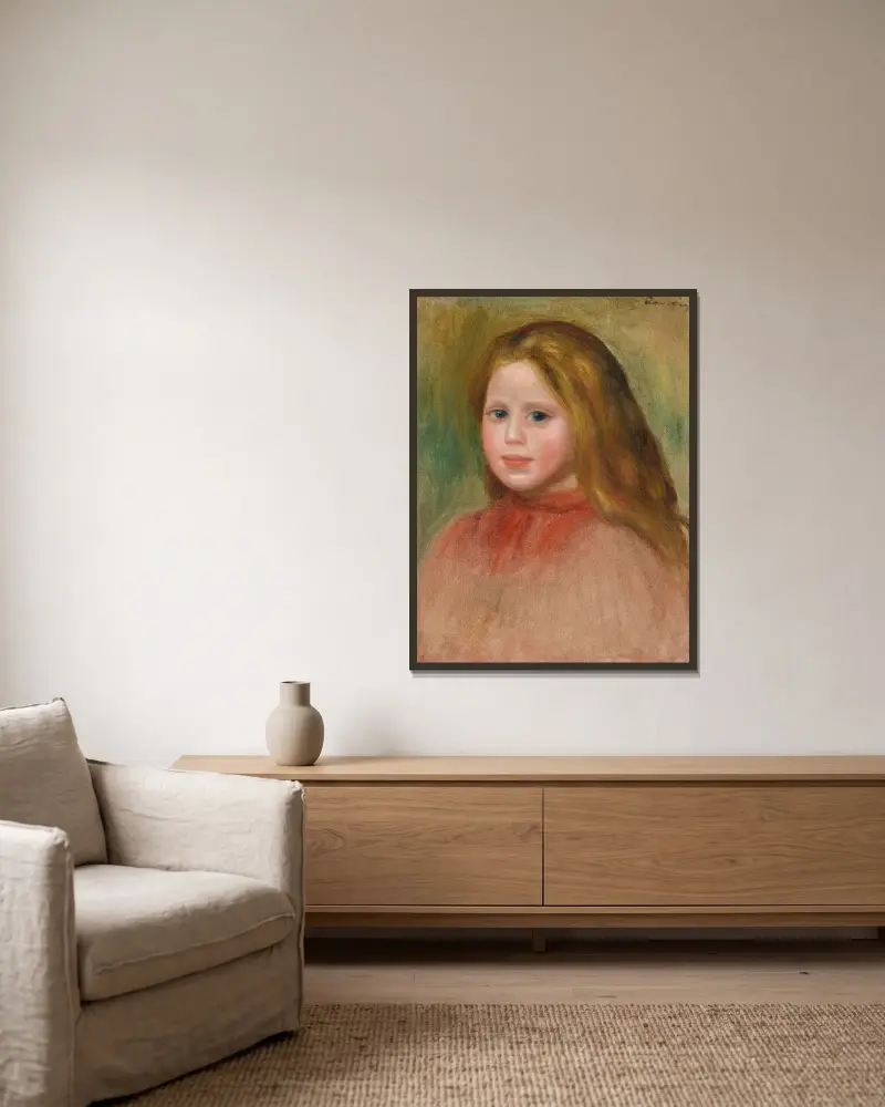 Portrait De Jeune Fille av Pierre-Auguste Renoir inramad på en vägg