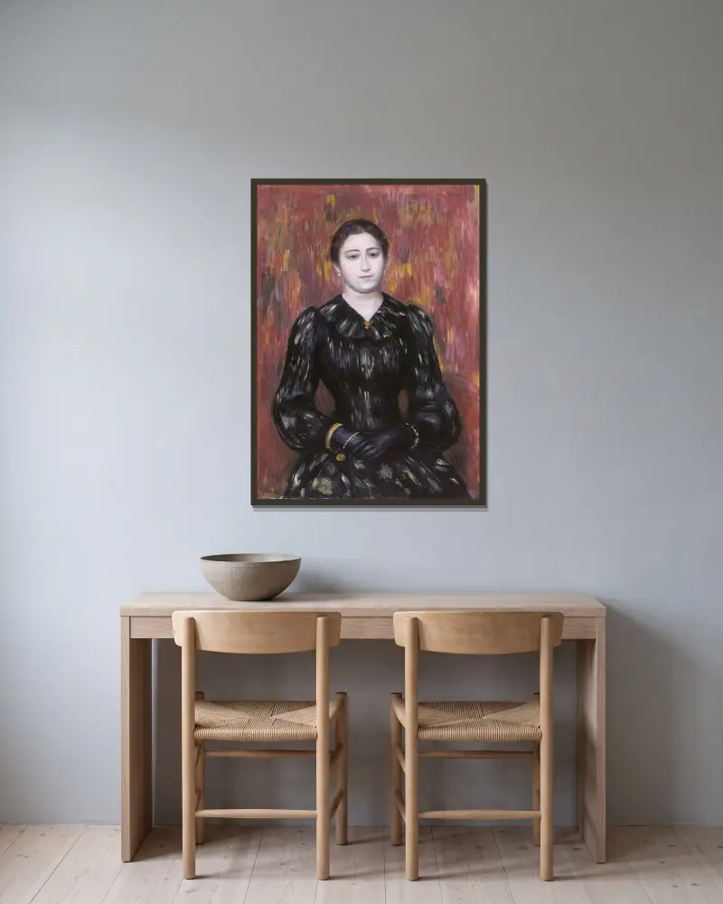 Portrait of Mme. Paulin av Pierre-Auguste Renoir inramad på en vägg