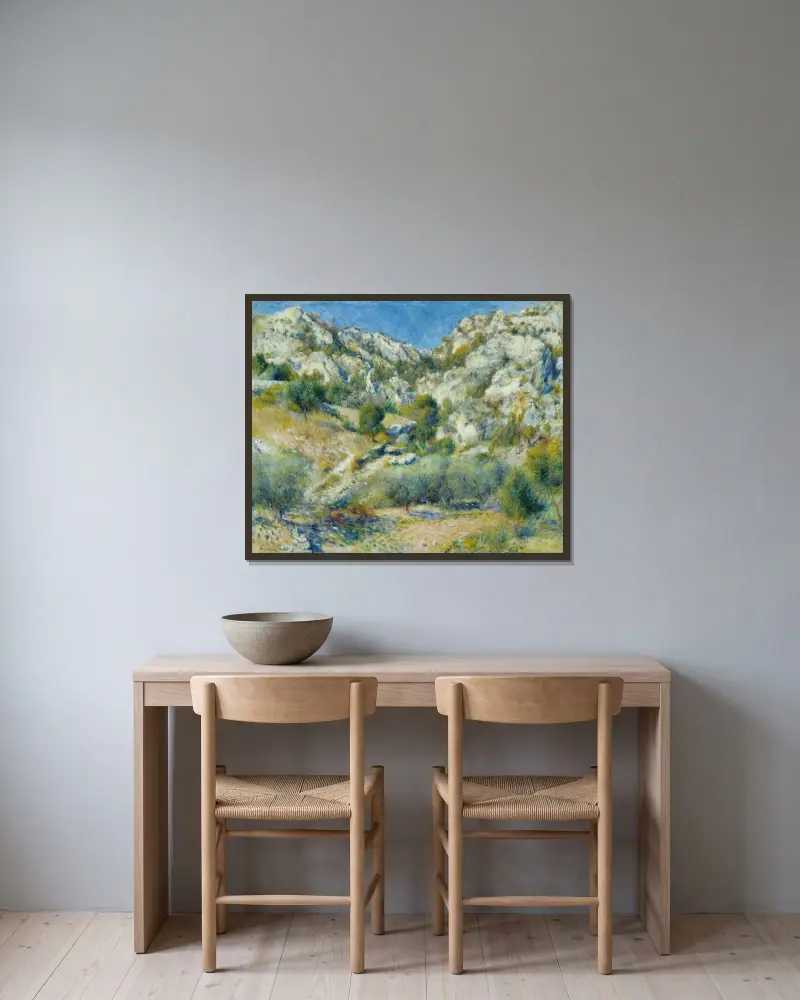Rocky Crags at L’Estaque av Pierre-Auguste Renoir inramad på en vägg