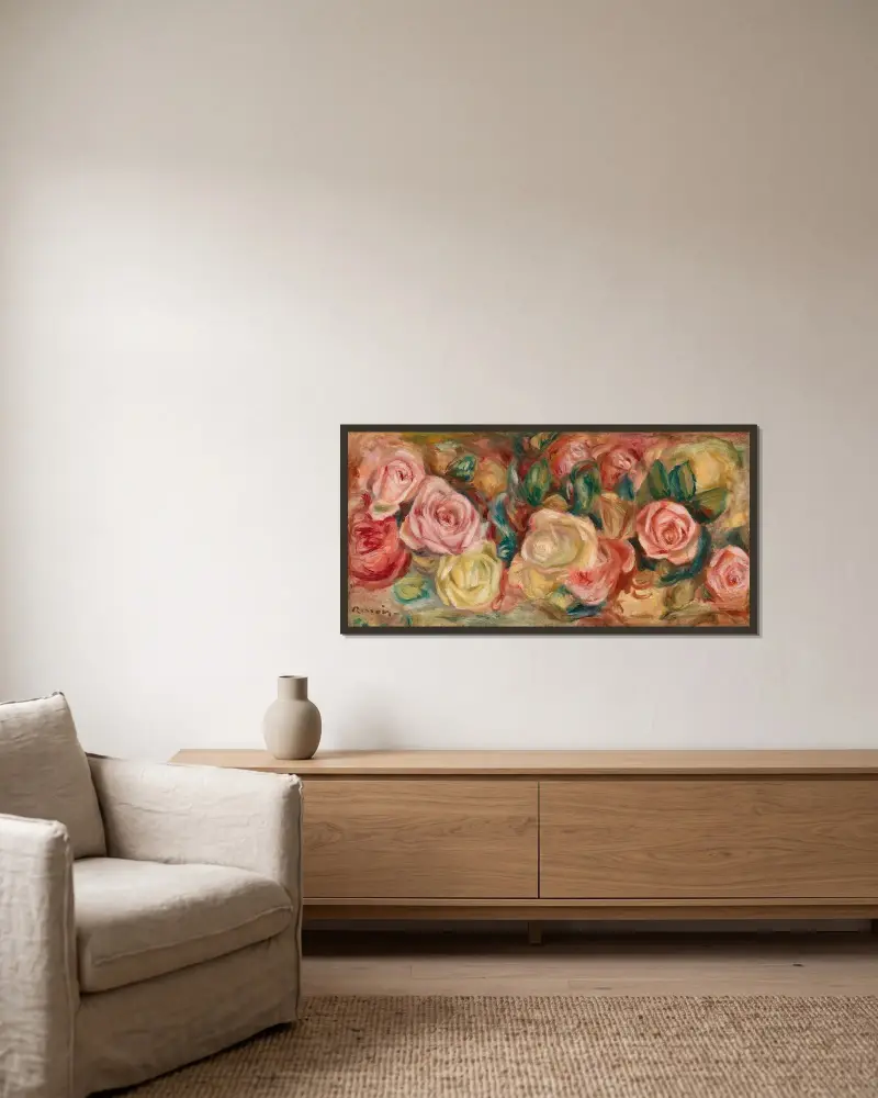 Rosen, 1912 von Pierre-Auguste Renoir gerahmt an einer Wand