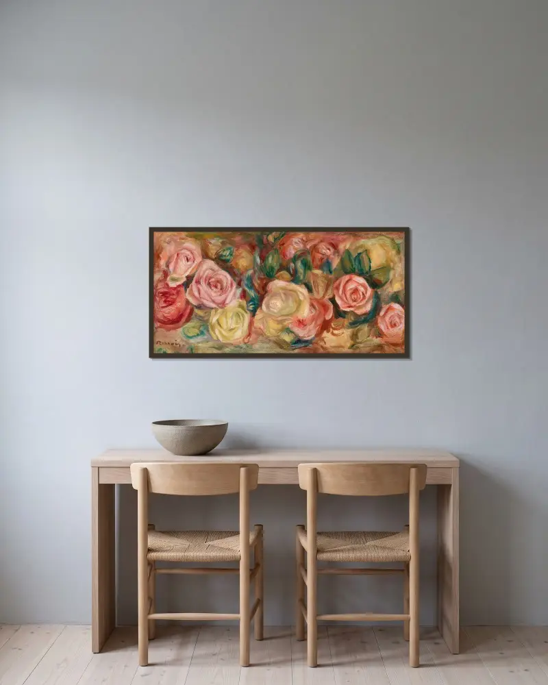 Rosen, 1912 von Pierre-Auguste Renoir gerahmt an einer Wand