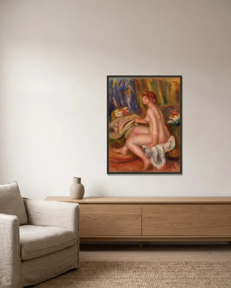 Seated Female Nude, Profile View (Femme nue assise, vue de profil) av Pierre-Auguste Renoir inramad på en vägg