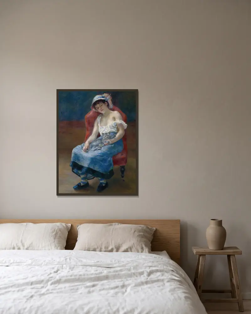 Schlafendes Mädchen von Pierre-Auguste Renoir gerahmt an einer Wand