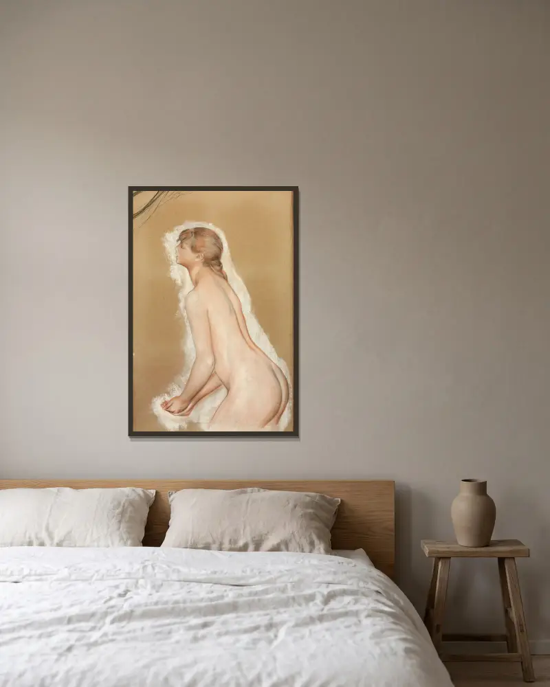 Wasser spritzende Figur (Studie für 'Die großen Badenden') von Pierre-Auguste Renoir gerahmt an einer Wand