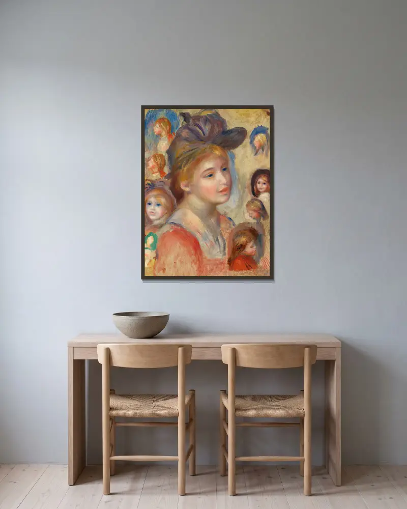 Studie av flickhuvuden av Pierre-Auguste Renoir inramad på en vägg