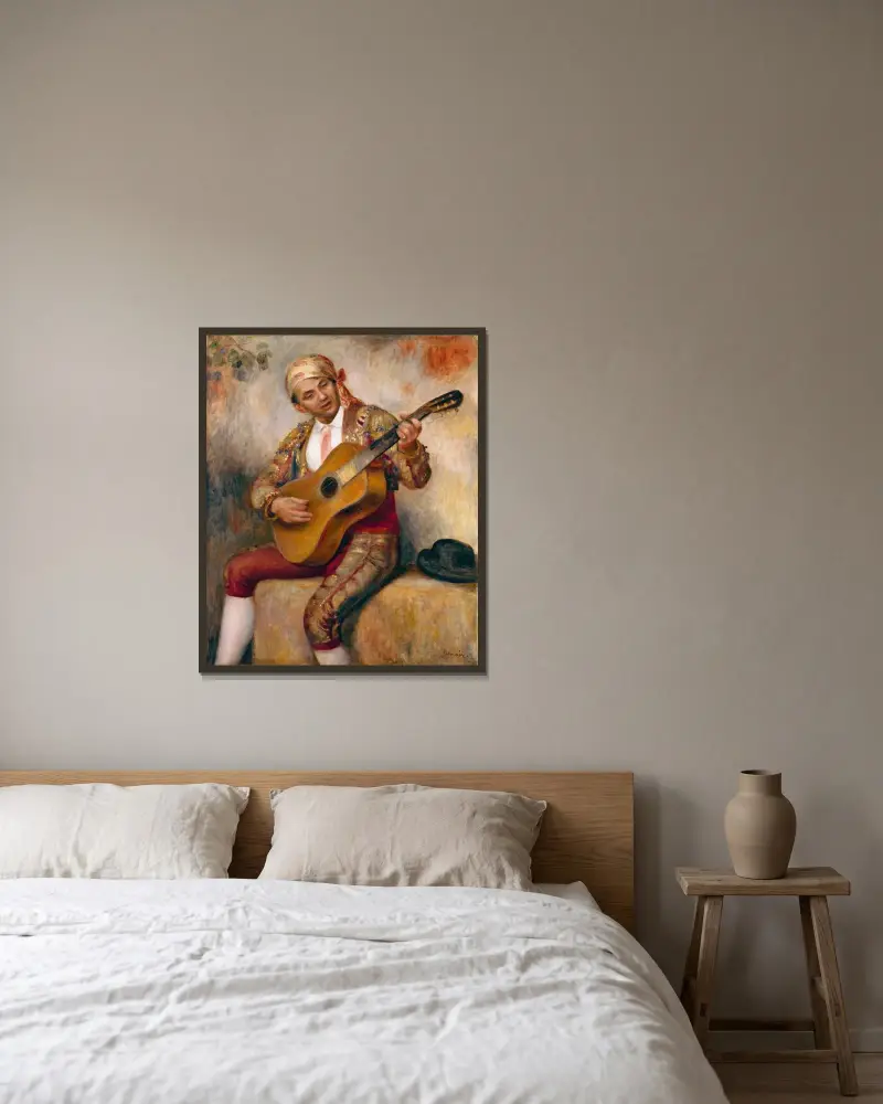 The Spanish Guitarist av Pierre-Auguste Renoir inramad på en vägg