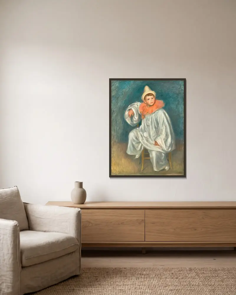 Der weiße Pierrot von Pierre-Auguste Renoir gerahmt an einer Wand
