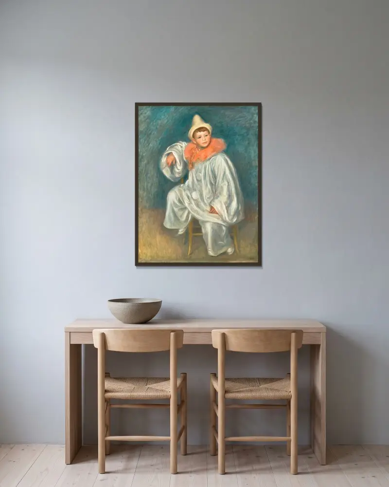 Der weiße Pierrot von Pierre-Auguste Renoir gerahmt an einer Wand