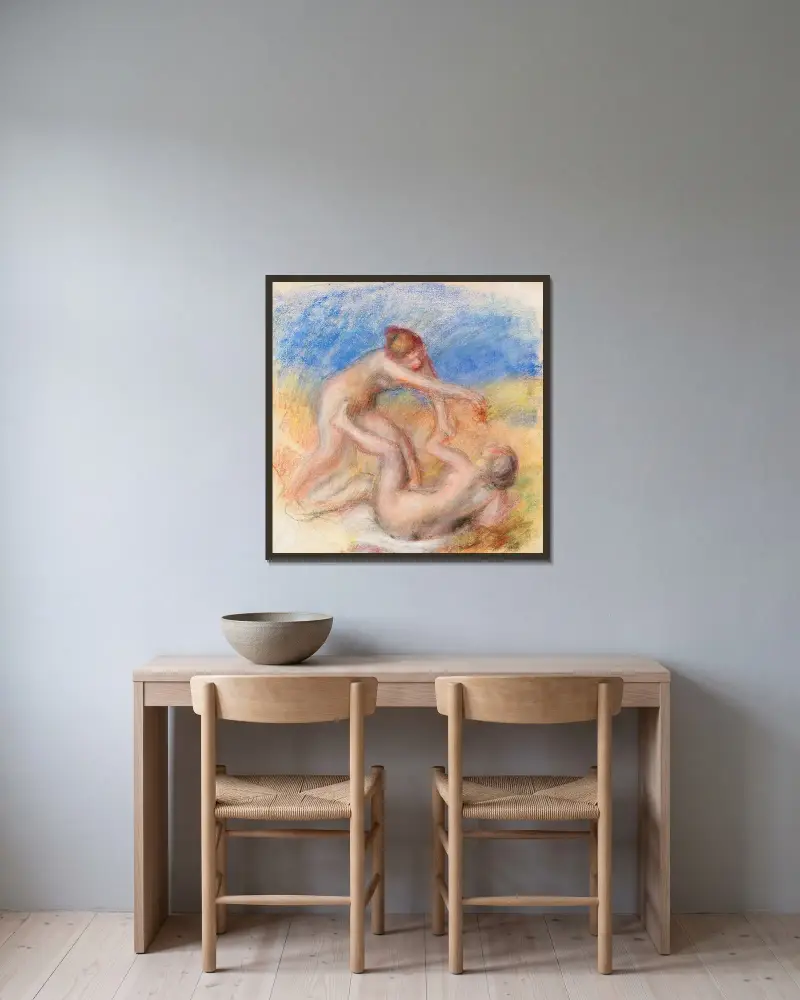 Zwei nackte Frauen von Pierre-Auguste Renoir gerahmt an einer Wand