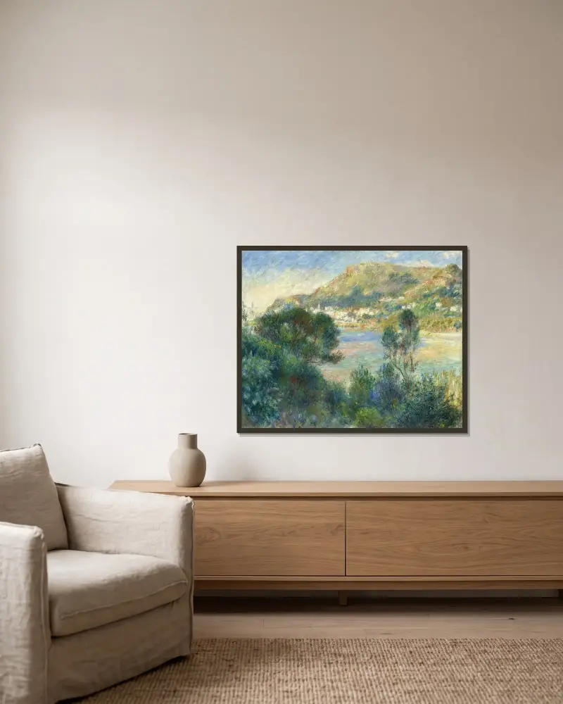 Vy över Monte Carlo från Cap Martin av Pierre-Auguste Renoir inramad på en vägg