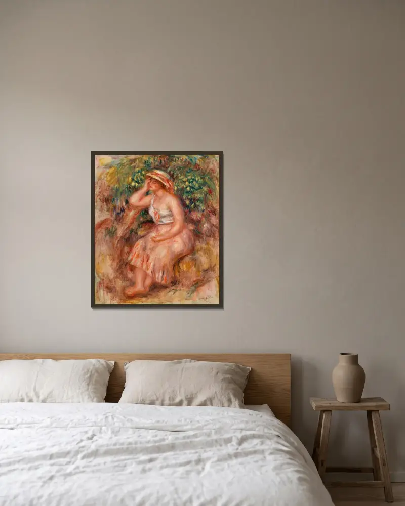 Woman Daydreaming (Rêveuse) av Pierre-Auguste Renoir inramad på en vägg