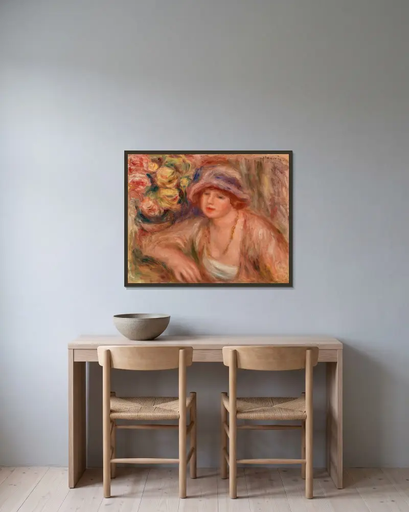 Woman Leaning (Femme accoudée) av Pierre-Auguste Renoir inramad på en vägg