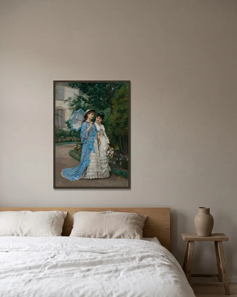 Ein Spaziergang im Garten von Auguste Toulmouche gerahmt an einer Wand