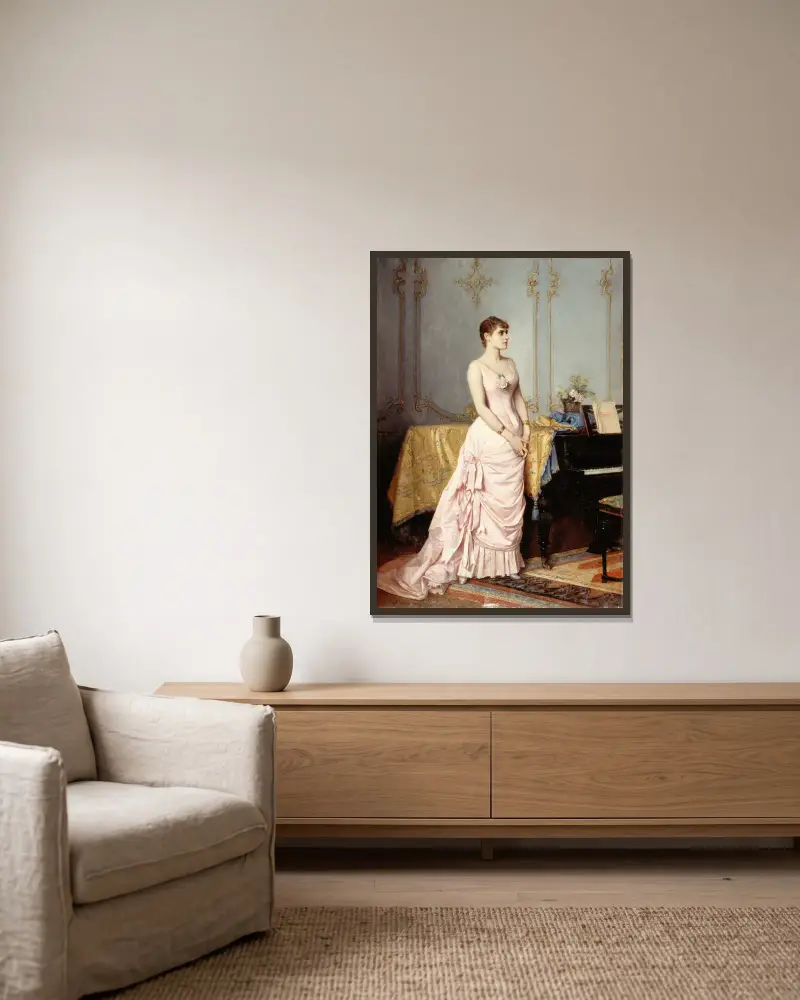 Portrait de Rose Caron (1857-1890), chanteuse. av Auguste Toulmouche inramad på en vägg