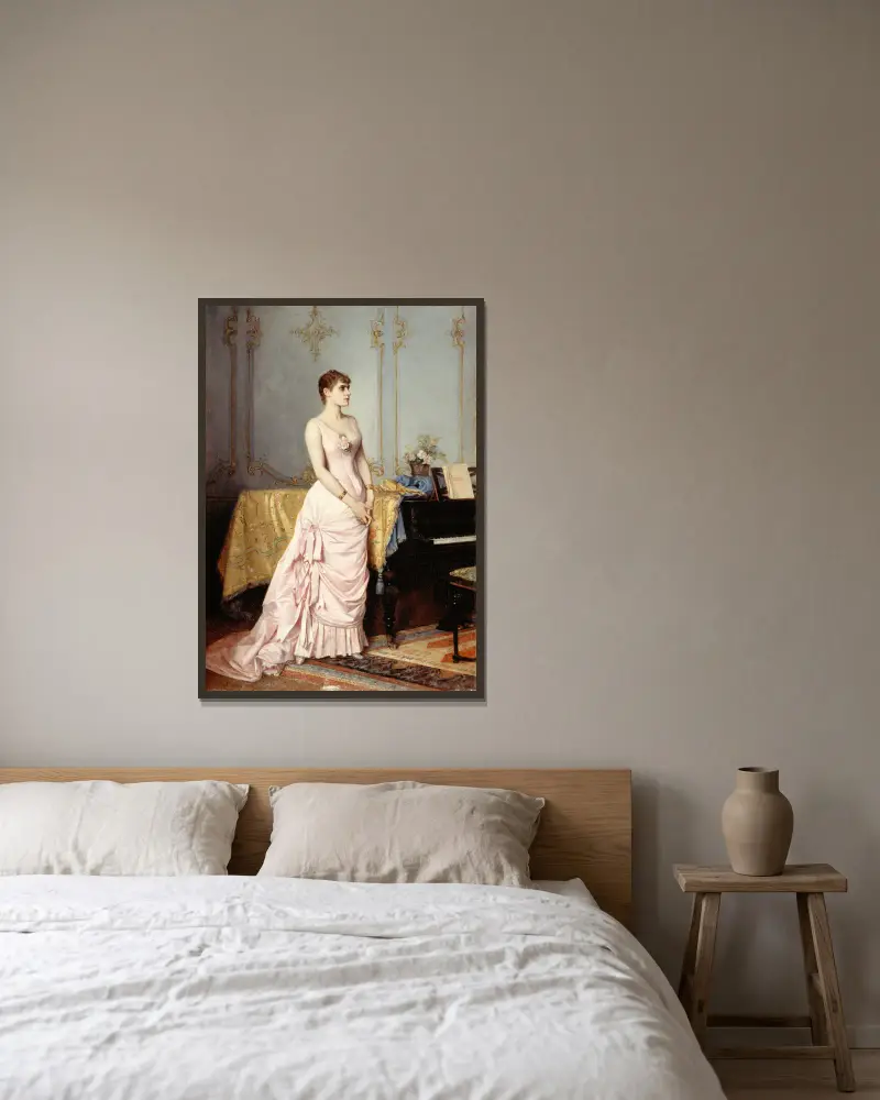 Portrait de Rose Caron (1857-1890), chanteuse. av Auguste Toulmouche inramad på en vägg