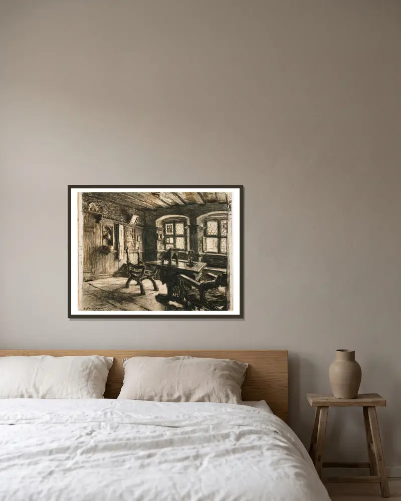 Durer’s Room in Nuremberg av Léon Augustin Lhermitte inramad på en vägg