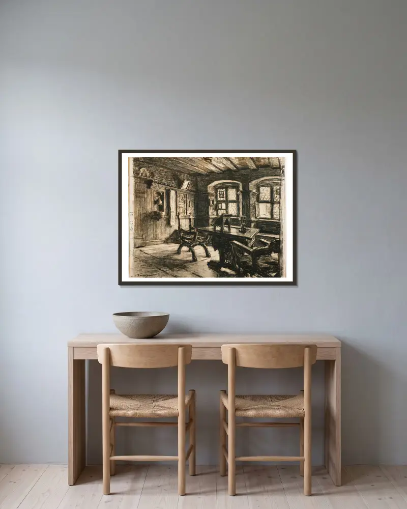 Durer’s Room in Nuremberg av Léon Augustin Lhermitte inramad på en vägg