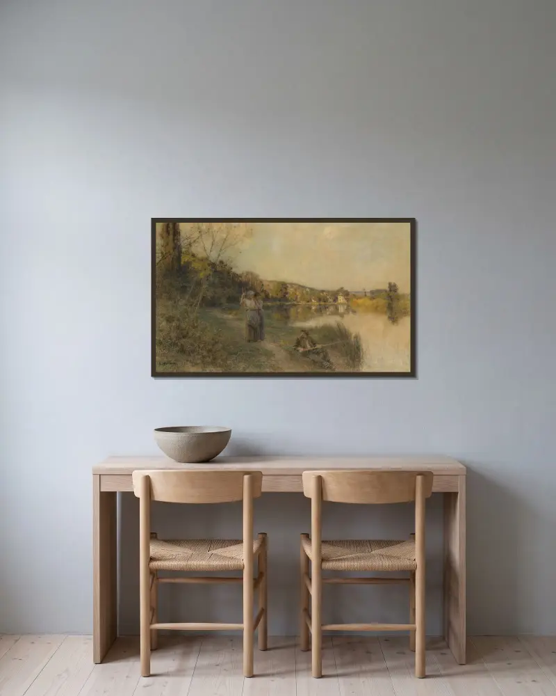Slutet på en vacker dag, solnedgång, fiskare av Léon Augustin Lhermitte inramad på en vägg