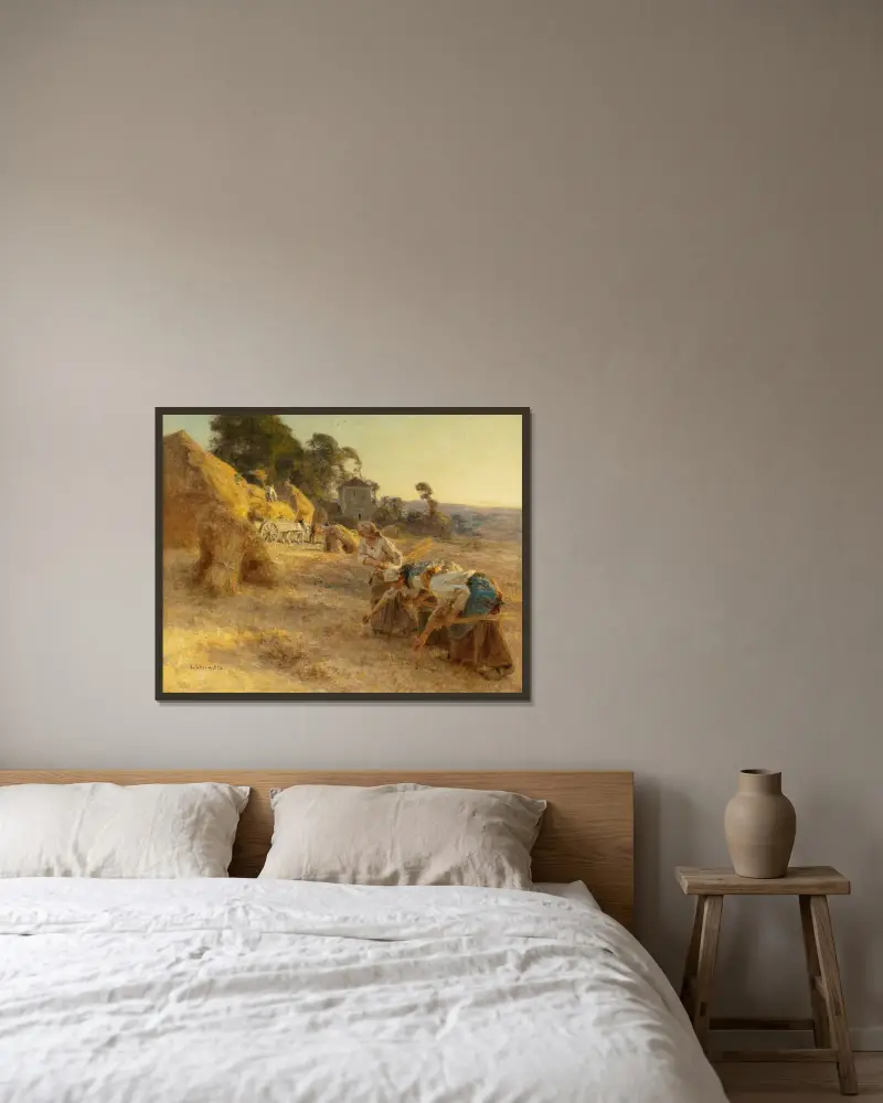 Kärringsamlare framför gamla stackar av Léon Augustin Lhermitte inramad på en vägg