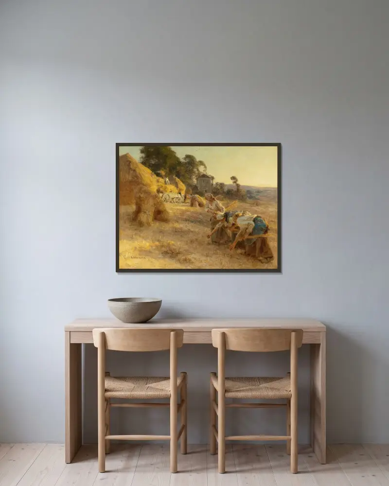 Kärringsamlare framför gamla stackar av Léon Augustin Lhermitte inramad på en vägg