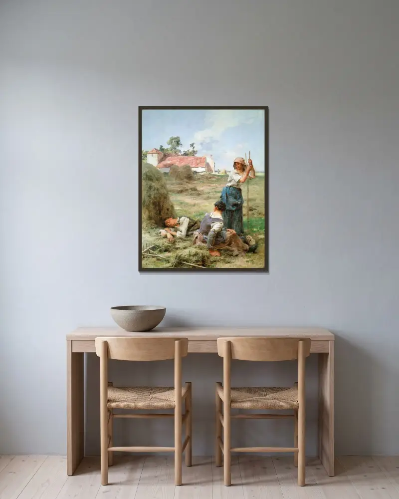 Vilande skördefolk av Léon Augustin Lhermitte inramad på en vägg