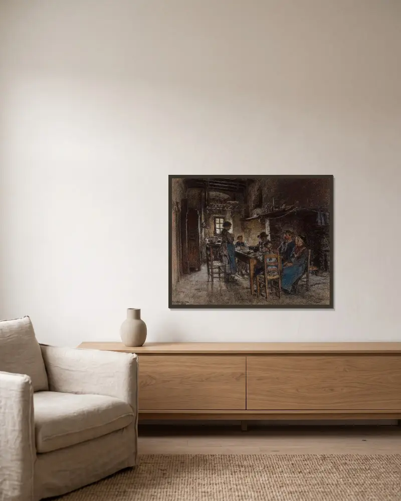 Das Tischgebet in Chaussin bei Vichy von Léon Augustin Lhermitte gerahmt an einer Wand