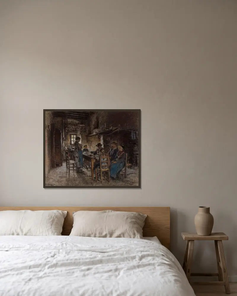 Das Tischgebet in Chaussin bei Vichy von Léon Augustin Lhermitte gerahmt an einer Wand