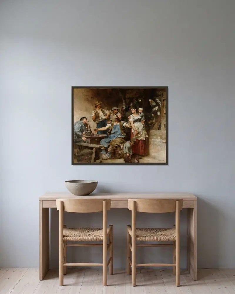 Vinet av Léon Augustin Lhermitte inramad på en vägg