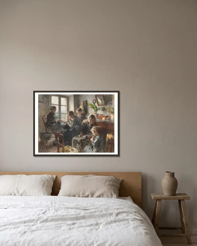 Die Näherinnen – Nr. 1 von Léon Augustin Lhermitte gerahmt an einer Wand