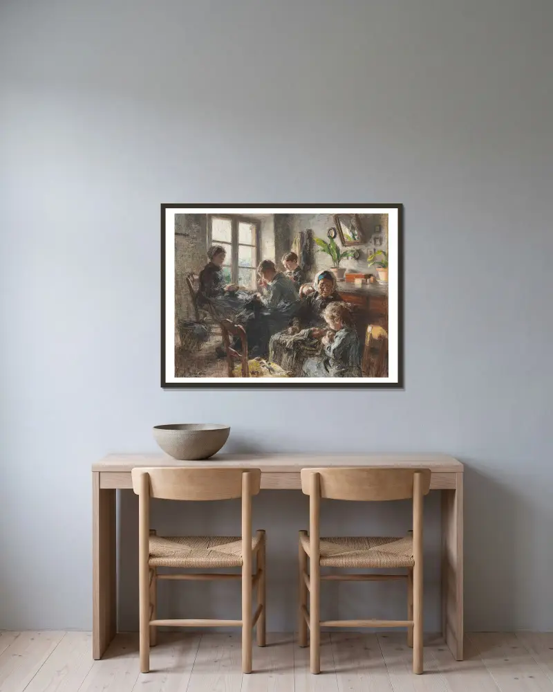 Die Näherinnen – Nr. 1 von Léon Augustin Lhermitte gerahmt an einer Wand