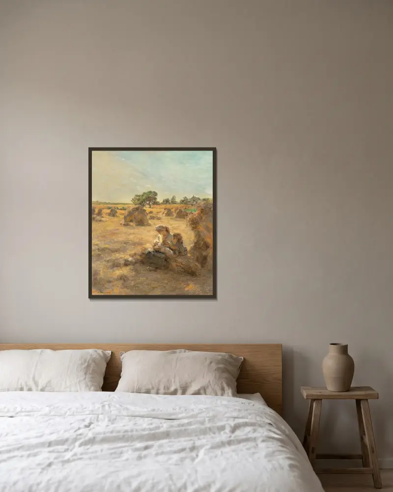 Skörd, ammande mor, tre figurer av Léon Augustin Lhermitte inramad på en vägg