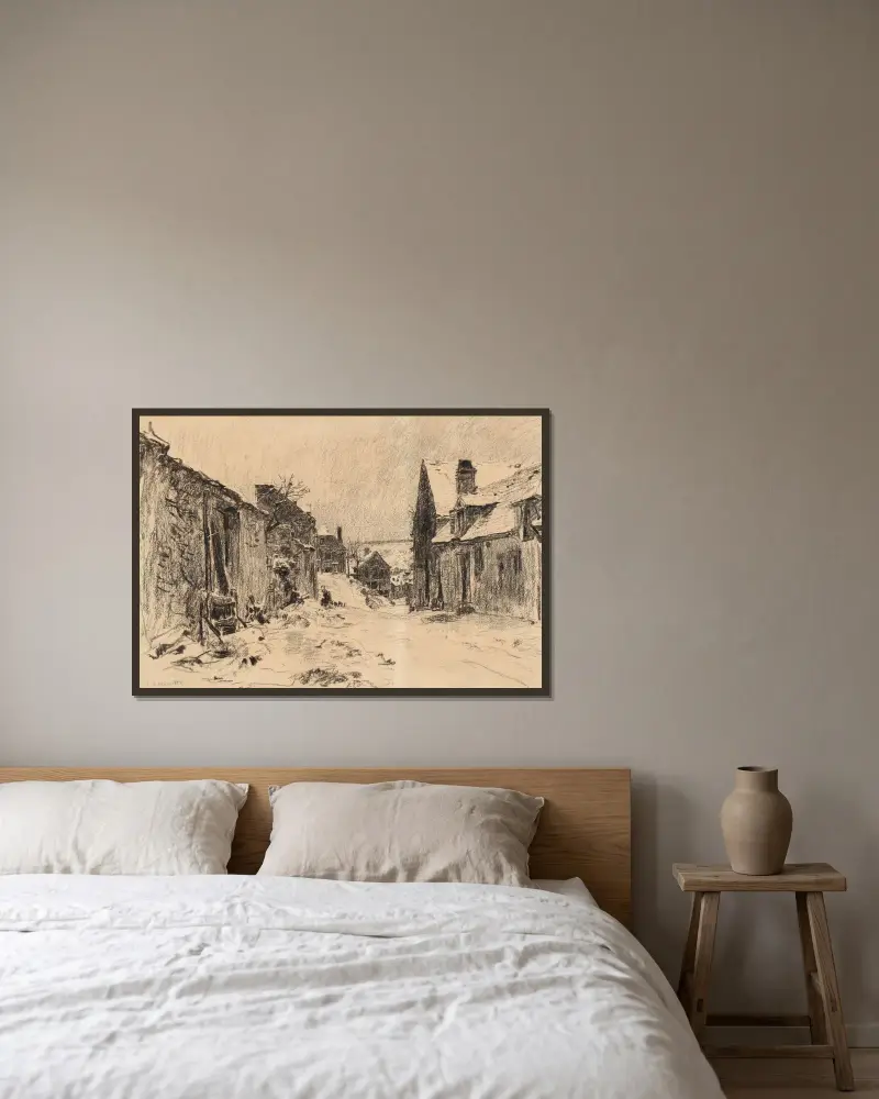 Mont-Saint-Père under snö eller snöeffekt av Léon Augustin Lhermitte inramad på en vägg