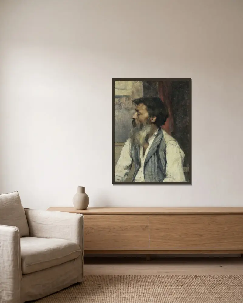 Porträtt av en man av Léon Augustin Lhermitte inramad på en vägg