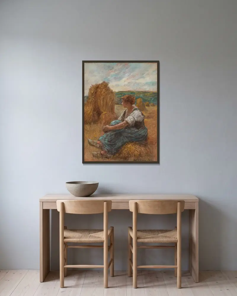 Vila på fälten av Léon Augustin Lhermitte inramad på en vägg