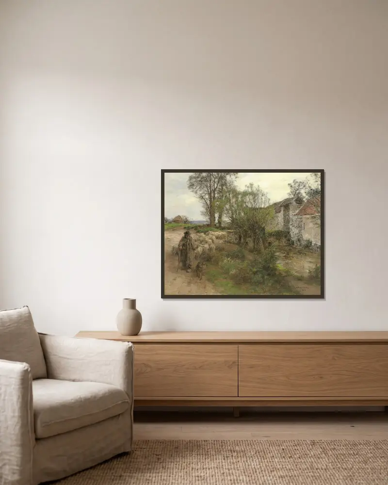 Boskapens utdrivning från Rue Chailly av Léon Augustin Lhermitte inramad på en vägg