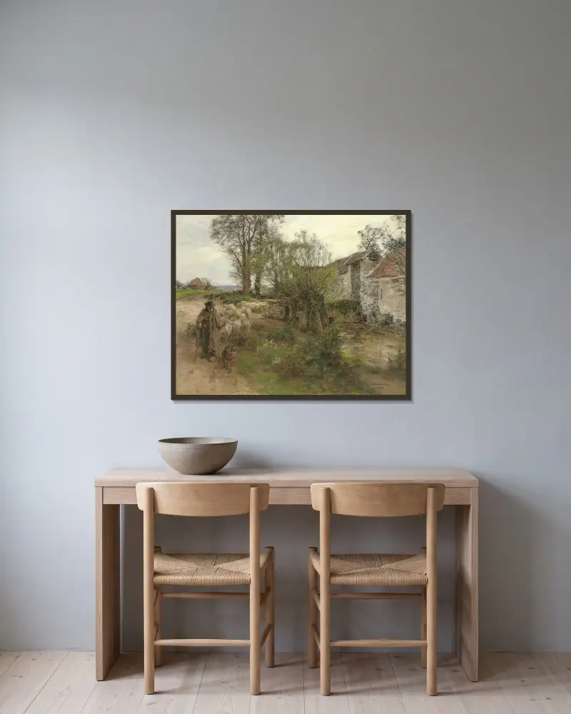 Boskapens utdrivning från Rue Chailly av Léon Augustin Lhermitte inramad på en vägg