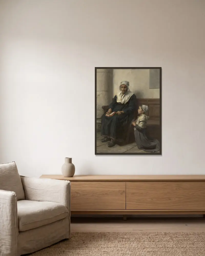 The grandmother av Léon Augustin Lhermitte inramad på en vägg